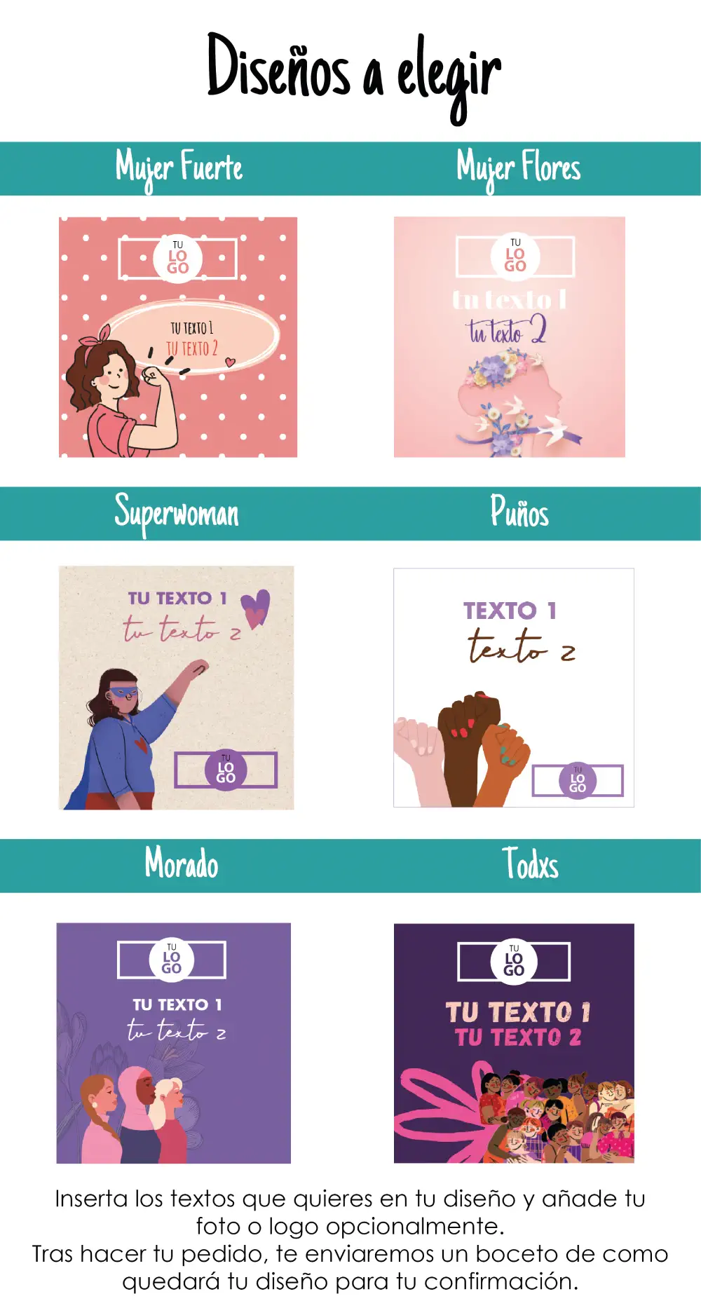 size chart diseños cuadrados día de la mujer 8M